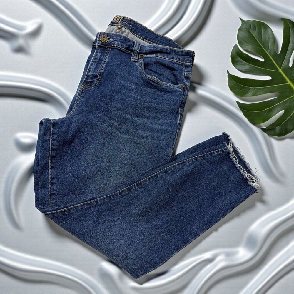 Kut From The Kloth Womens Denim Skinny Jeans With Frayed Hem Size 16 Blue Cotton